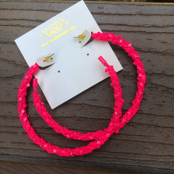 ๐ Hot Pink 3 inch Wrapped Hoop Earrings ๐ - Picture 1 of 4